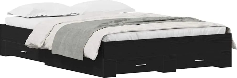 vidaXL Cadru de pat cu sertar Stejar Negru 135 x 190 cm Lemn compozit