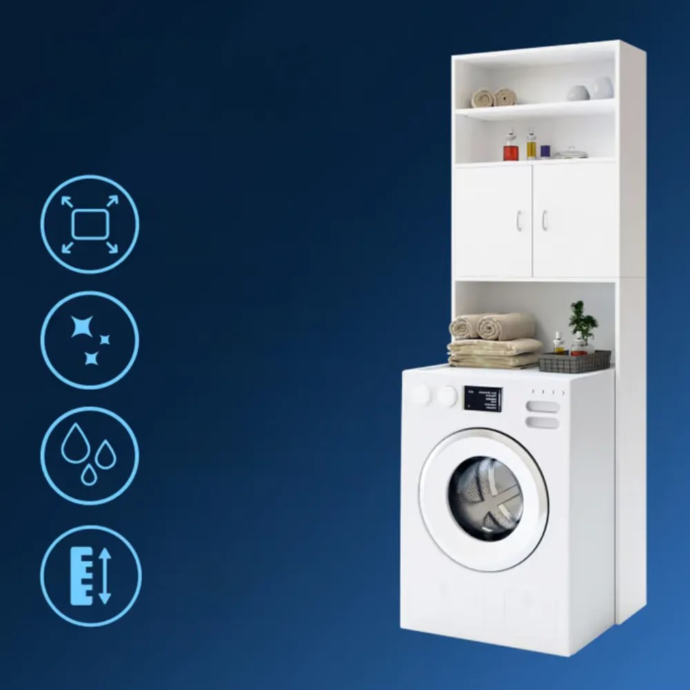 Dulap înalt deasupra mașinii de spălat SILKE, 185×63×20cm, alb Casaria