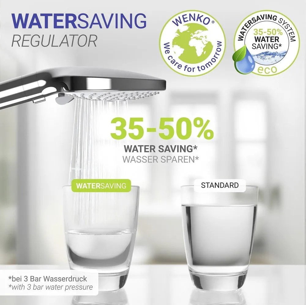 Cap de duș argintiu lucios din plastic ø 12 cm Water Saving – Wenko