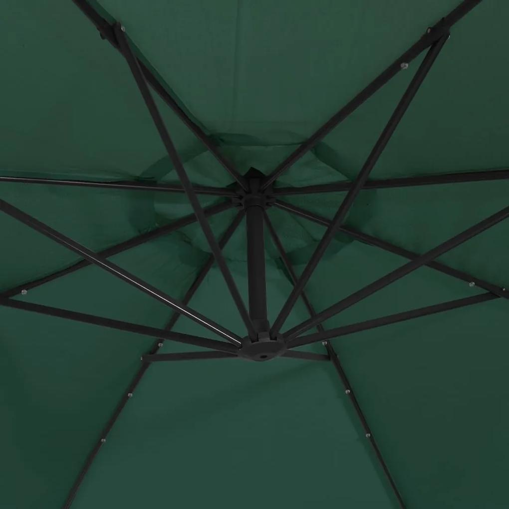 Umbrela de consola cu LED si stalp de metal, verde, 350 cm Verde, 350 cm