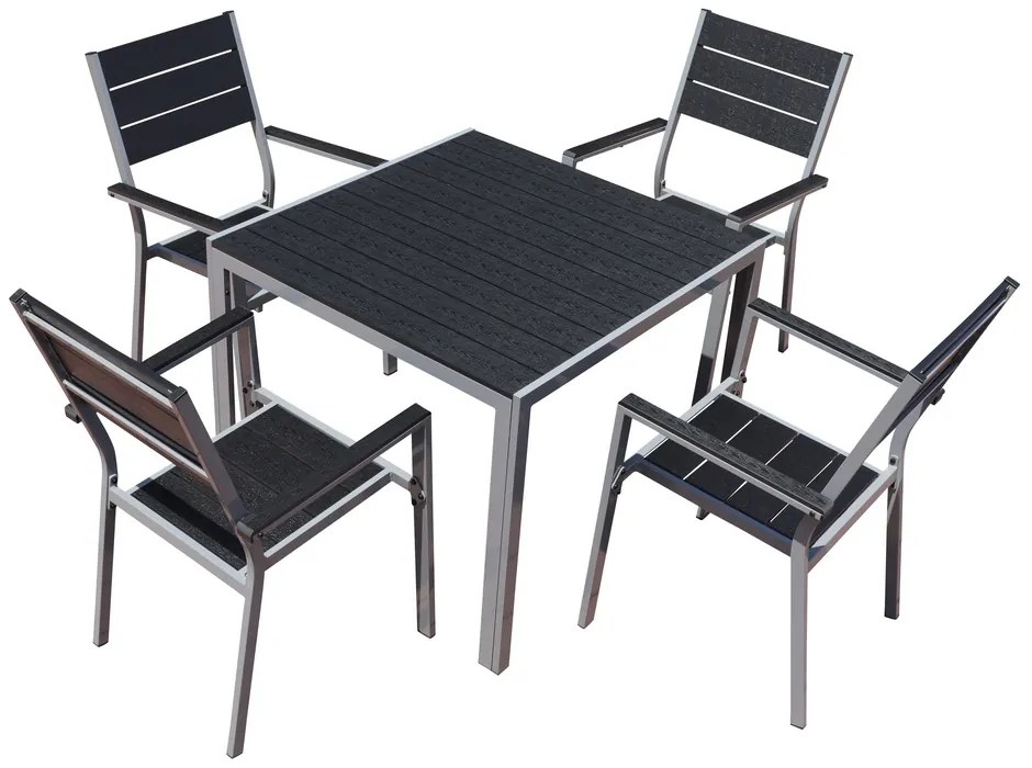 Set de gradina Fargo, pătrat - 4 locuri, negru/gri