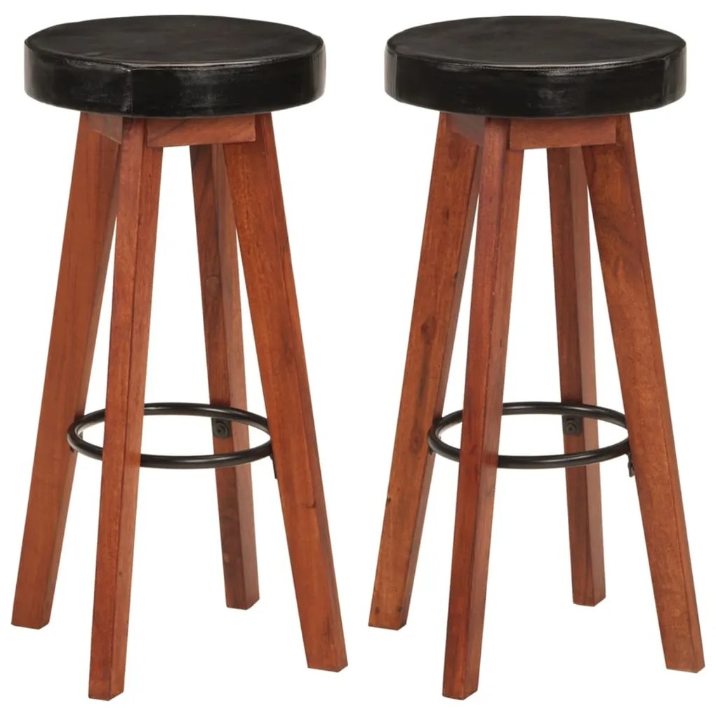 vidaXL Scaune de bar, 2 buc., piele naturală și lemn masiv de acacia