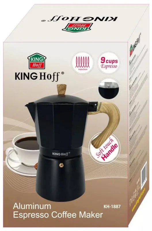 Cafetiera moka Kinghoff KH 1887, 9 cesti, 450 ml, Aluminiu, Inductie, Negru
