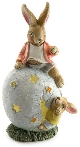 Decoratiune gradina, ceramica, LED, iepure pe ou, 26x20x45 cm