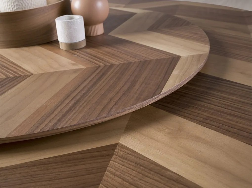 Masa rotunda cu blat central pivotant design LUX Walnut 150cm