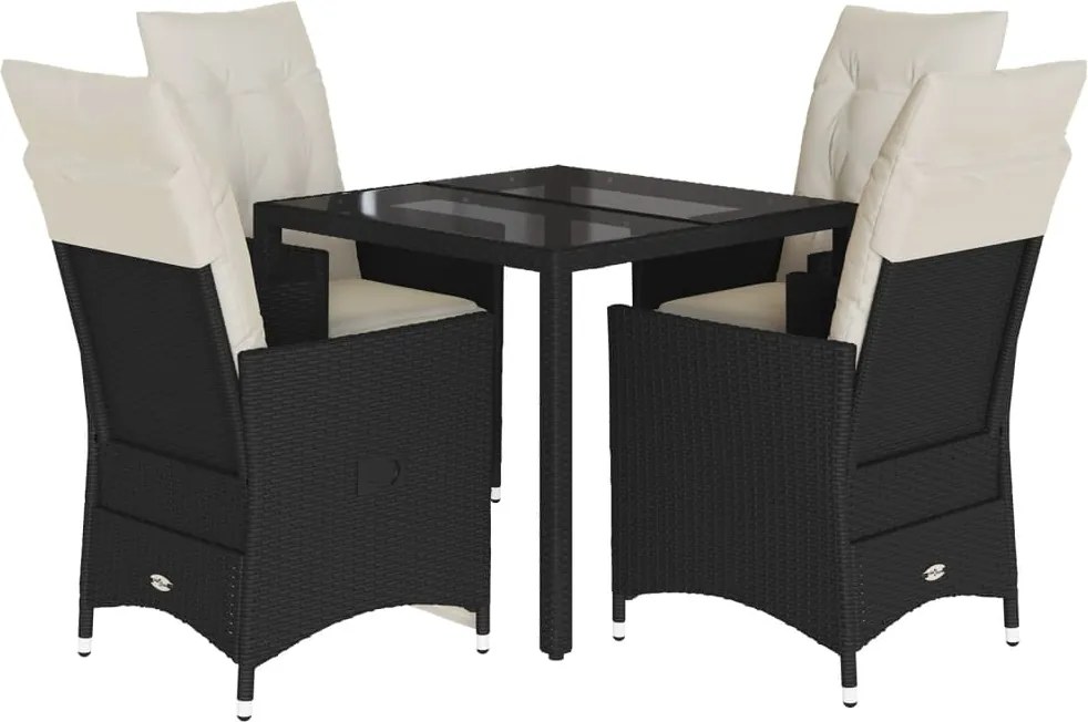 vidaXL Set mobilier de grădină cu perne, 5 piese, negru, poliratan