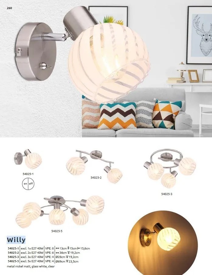 Aplica de perete / tavan cu 2 spoturi design modern WILLY nichel