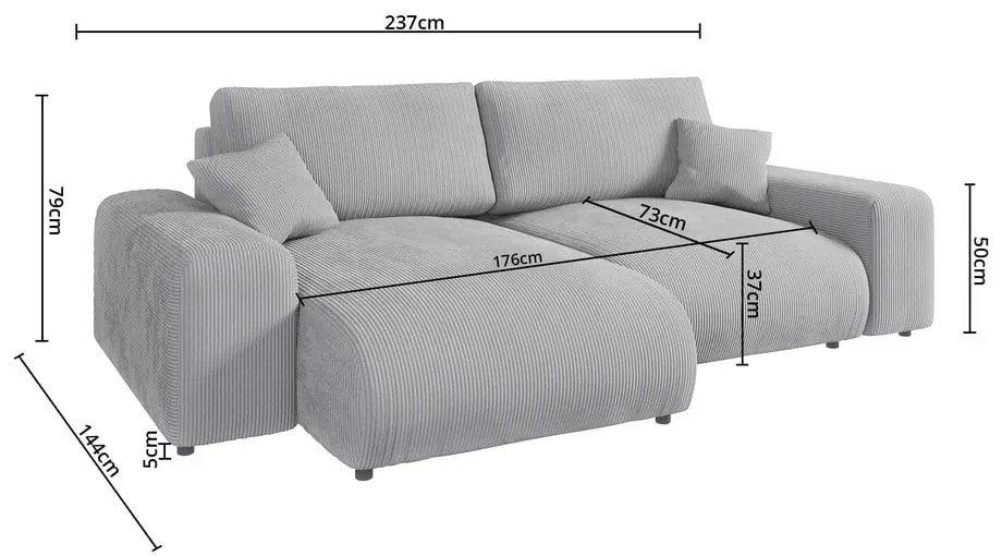 Colțar gri deschis cu tapițerie din catifea reiată (cu colț variabil) Justin – Ropez