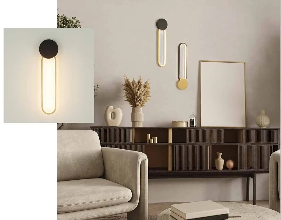 Aplica de perete LED design modern Ring negru/ auriu