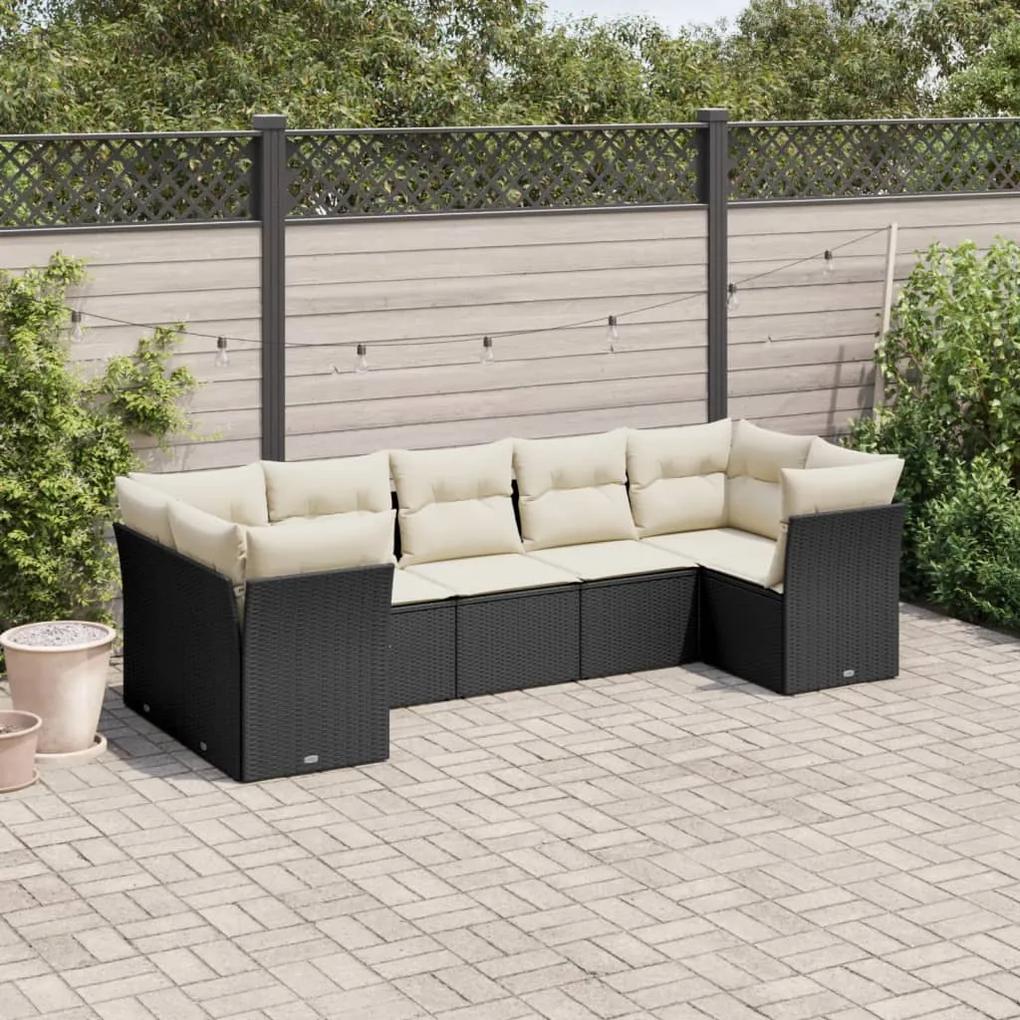 3249955 vidaXL Set canapele de grădină cu perne, 7 piese, negru, poliratan