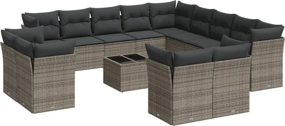 vidaXL Set mobilier de grădină cu perne, 14 piese, gri, poliratan