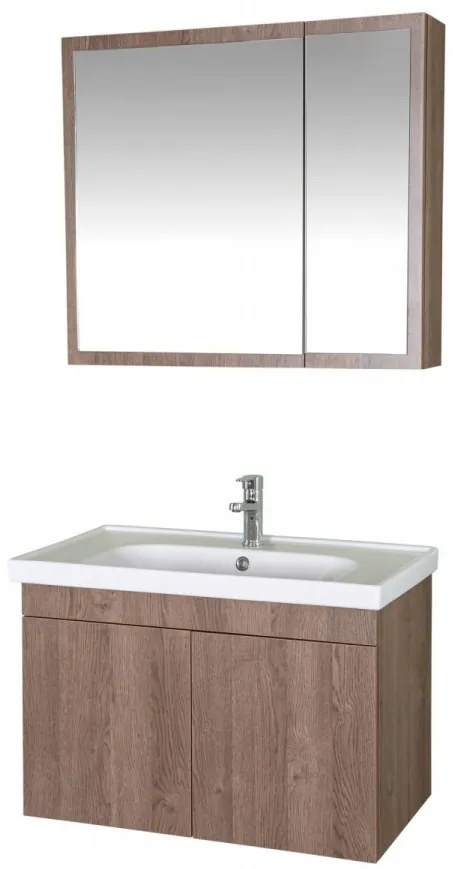 Set Mobilier Baie Bryce, Include Baza Lavoar, Lavoar și Corp cu Oglinda, 80 cm, Nuc