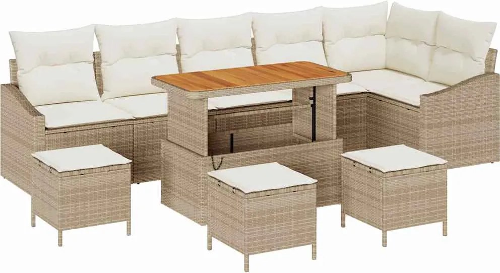 vidaXL Set de canapele pentru grădină cu pernă 10 pcs Bej poliratan