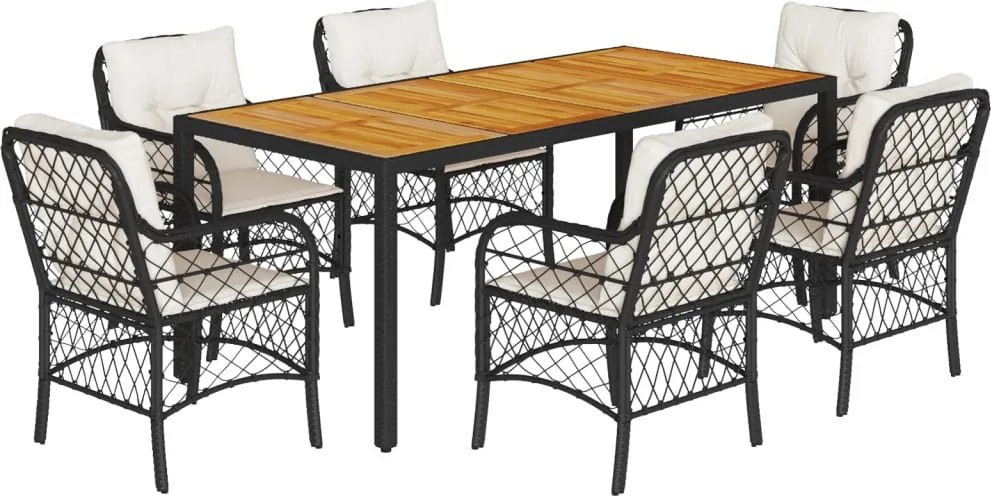 vidaXL Set mobilier de grădină cu perne, 7 piese, negru, poliratan