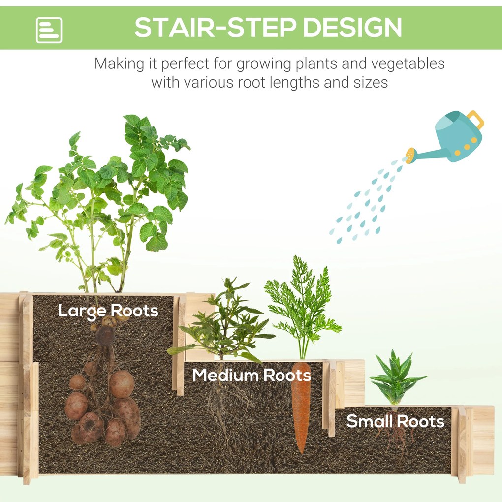 Outsunny Jardiniera pentru plan de cultivare inaltat pe 3 niveluri din lemn de brad, culoare lemnului, 93x93x35 cm | Aosom Romania