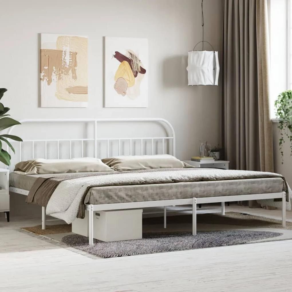 353691 vidaXL Cadru de pat metalic cu tăblie, alb, 200x200 cm