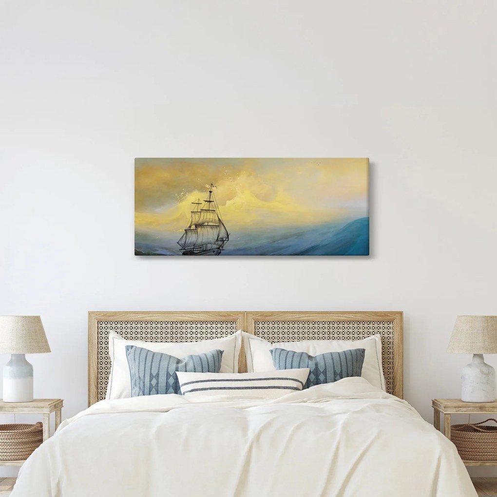 Tablou - Pictură barcă pe mare (120x50 cm)