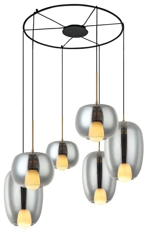 Lustra cu 6 Pendule, Sticla, Fumuriu, 6XG9 Pendant