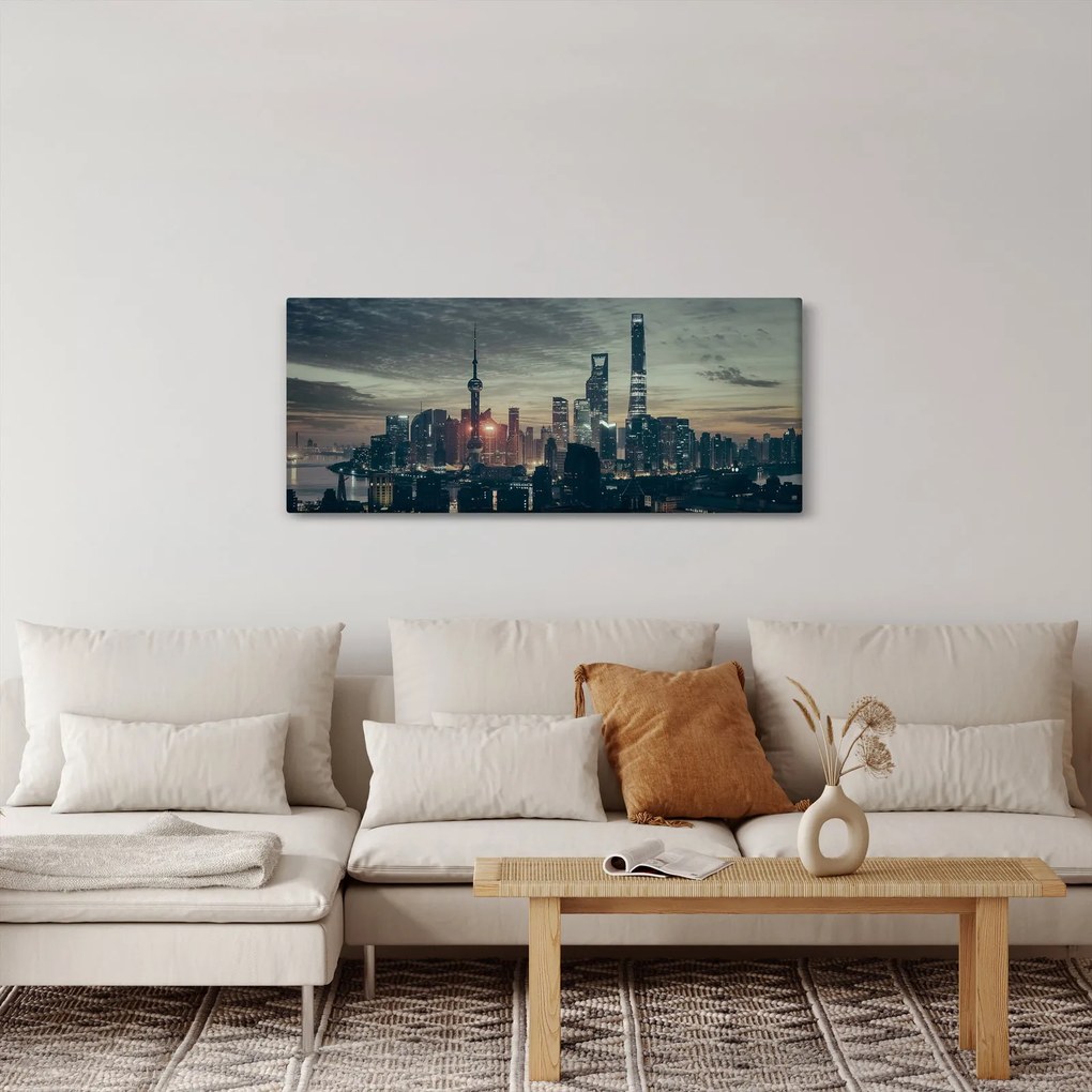 Tablou cu orașul în amurg (120x50 cm)
