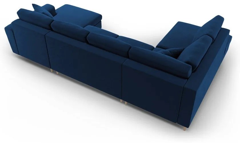 Colțar albastru extensibil, cu spațiu de depozitare cu tapițerie din catifea (cu colț pe partea stângă-în formă de "U") Kyoto – Cosmopolitan Design