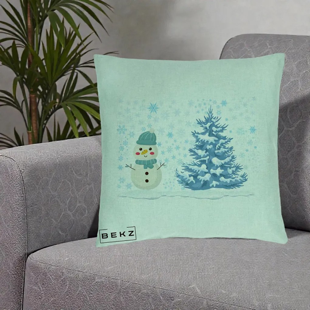 Perna Decorativa Om de Zapada si Brad Craciun, 40x40 cm, Verde Menta, Husa Detasabila, Perna Inclusa, BEKZ®