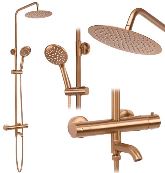 REA-P8807 - Set de duș LUNGO cu baterie termostatică, cupru periat