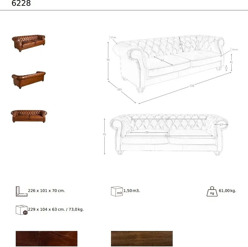 Canapea 3 locuri design italian Chesterfield piele maro