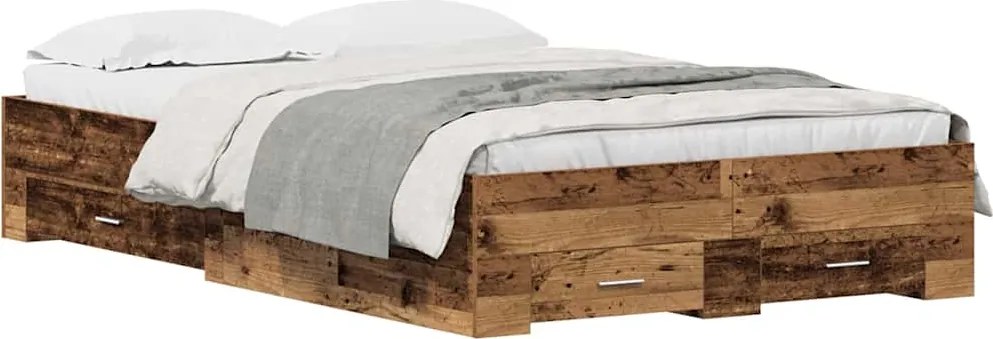 vidaXL Cadru de pat cu sertar Lemn Vechi 120 x 190 cm Lemn compozit