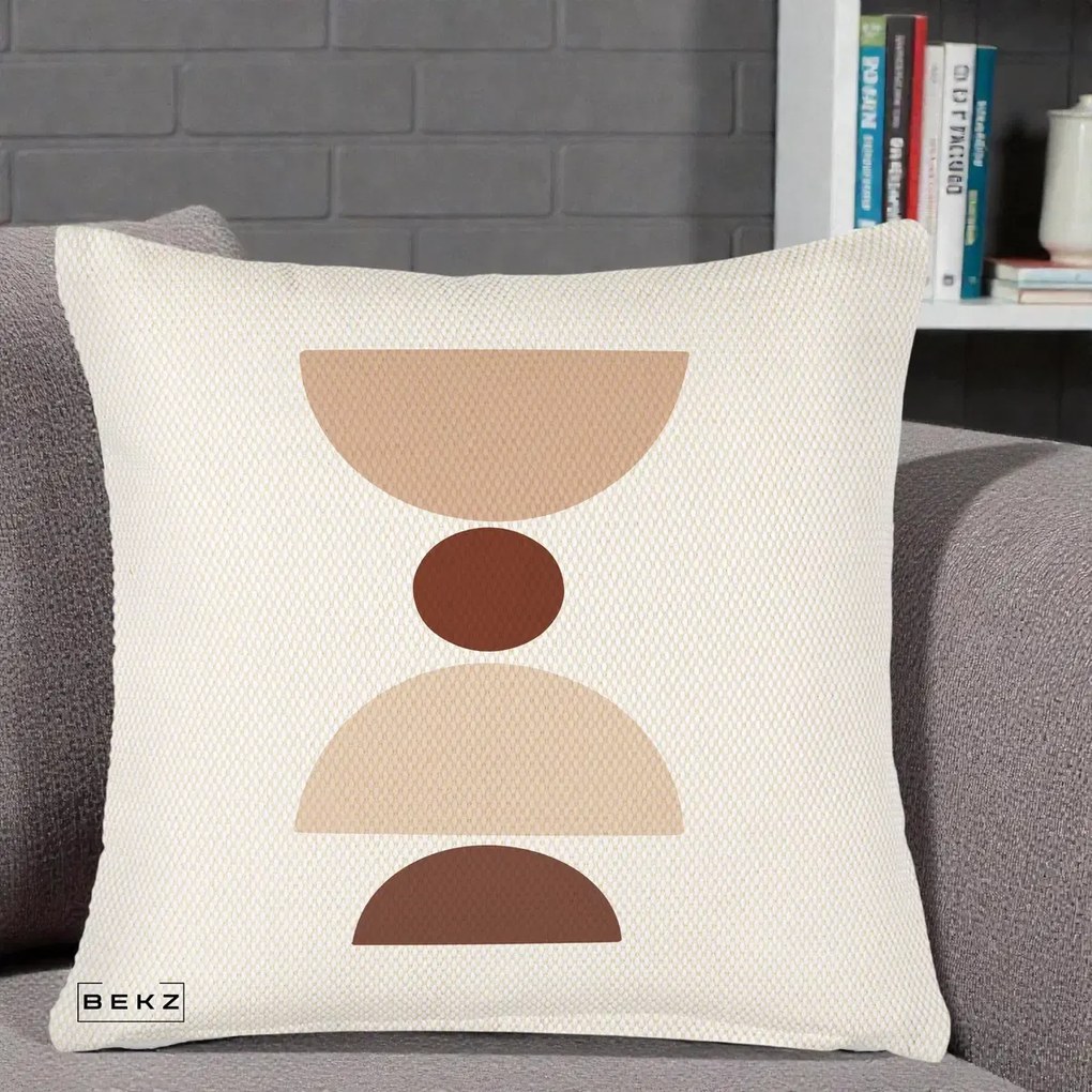 Perna Decorativa Geometric Boho Cerc si Boluri, 40x40 cm, Crem Reliefat, Husa Detasabila, Perna Inclusa, BEKZ®