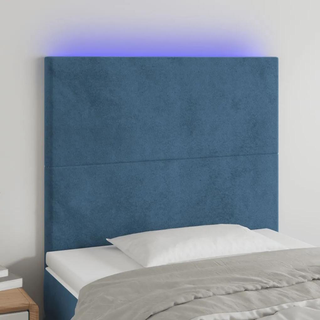 3122190 vidaXL Tăblie de pat cu LED, albastru închis, 100x5x118/128cm, catifea