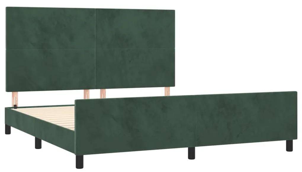 Cadru de pat cu tablie, verde inchis, 160x200 cm, catifea Verde inchis, 160 x 200 cm, Design simplu