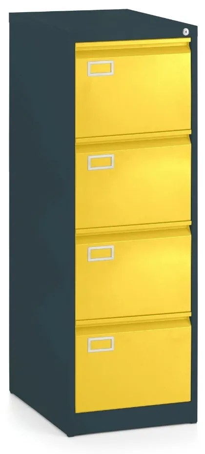 Dosar metalic A4 - 4 sertare, 45,5 x 62 x 132 cm, încuietoare cilindru, galben - ral 1023