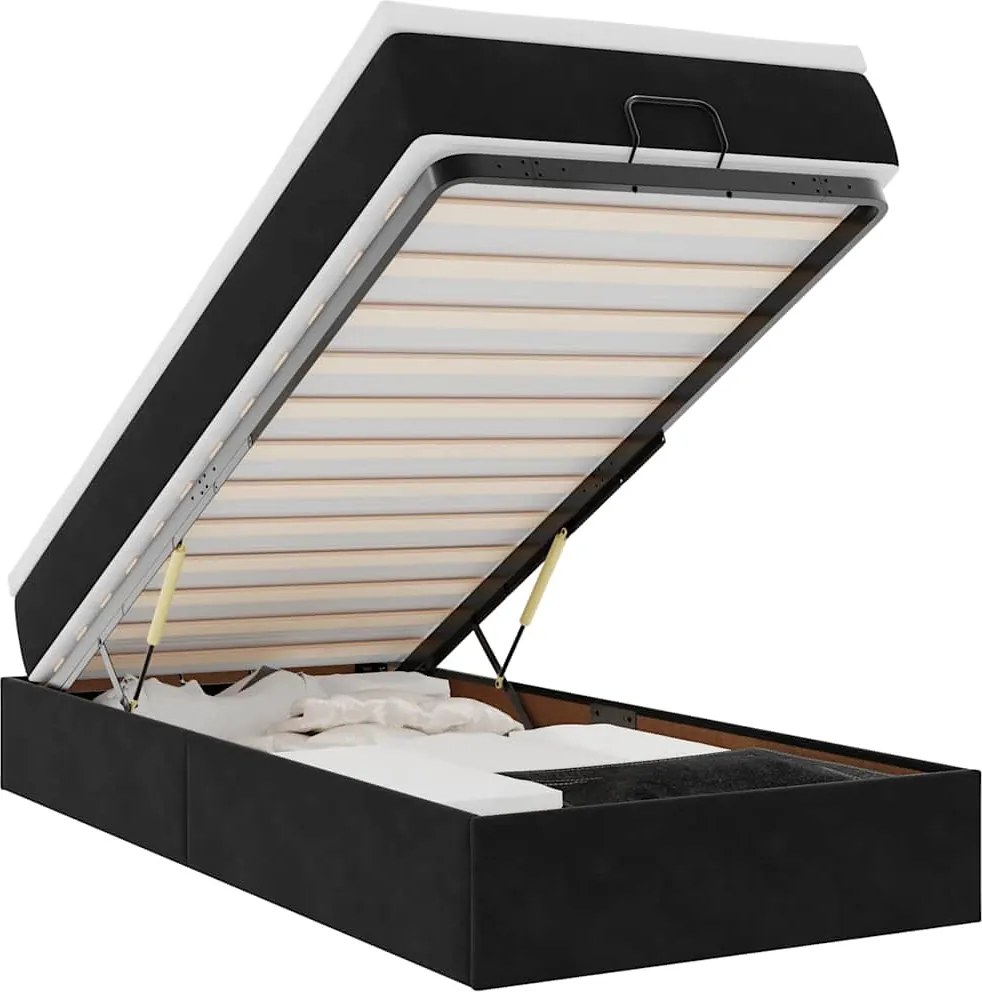 vidaXL Cadru de pat otoman cu saltea, catifea neagră 80x200 cm