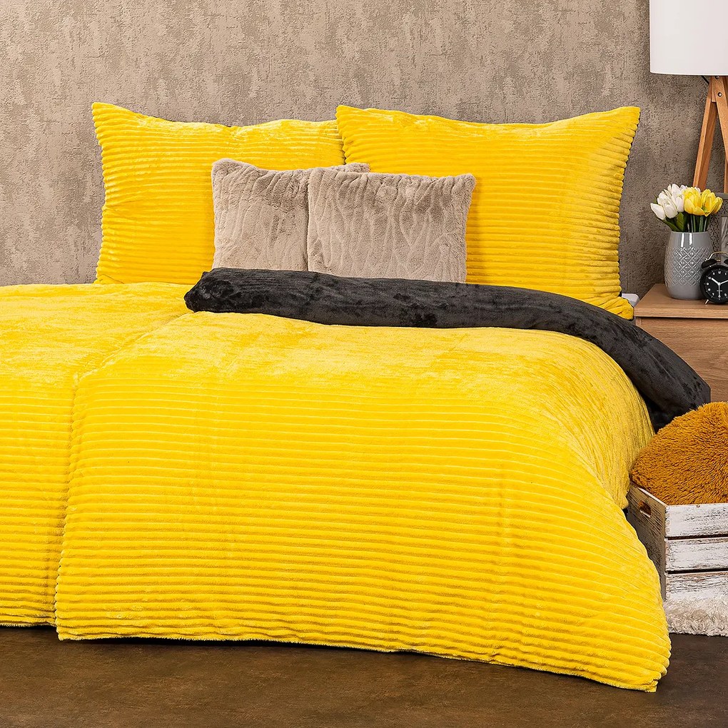 Lenjerie de pat din micro-flanelă 4Home Stripe, galben, 140 x 200 cm, 70 x 90 cm