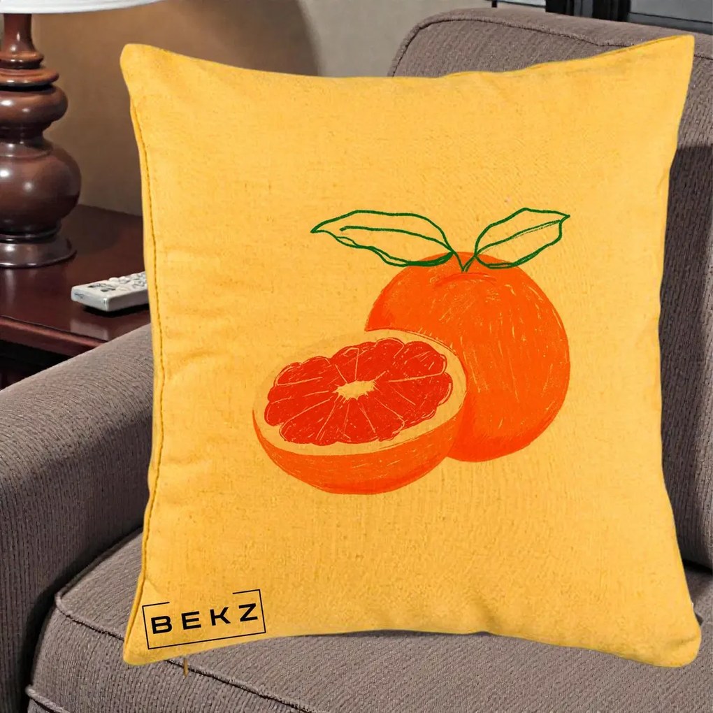 Perna Decorativa Grepfrut Citrus, 40x40 cm, Galben, Husa Detasabila, Perna Inclusa, BEKZ®