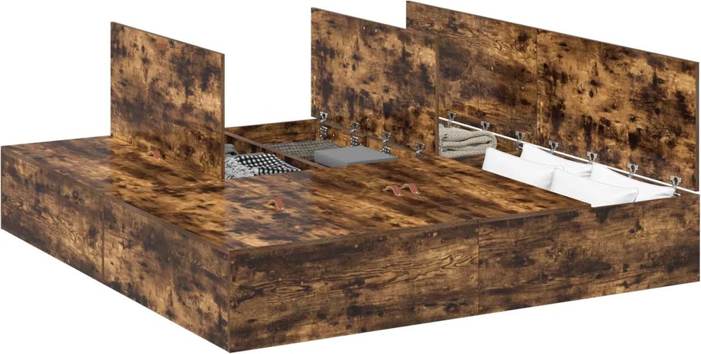 vidaXL Cadru de pat cu depozitare Stejar fumuriu 200 x 200 cm