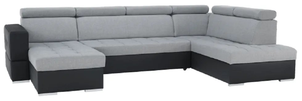 Colţar extensibil, piele ecologică neagră/material textil gri deschis, model stânga, VASTO