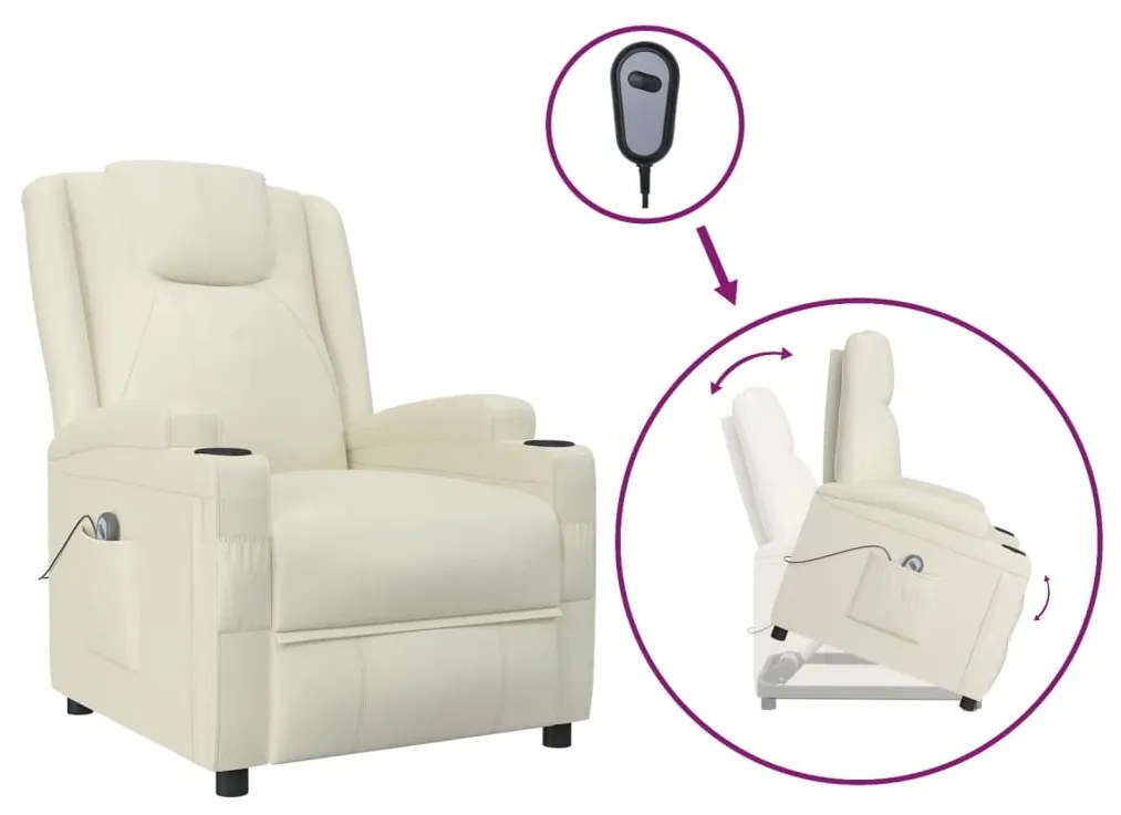 3124569 vidaXL Fotoliu cu ridicare, crem, piele ecologică
