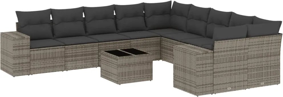 vidaXL Set canapele de grădină cu perne, 11 piese, gri, poliratan