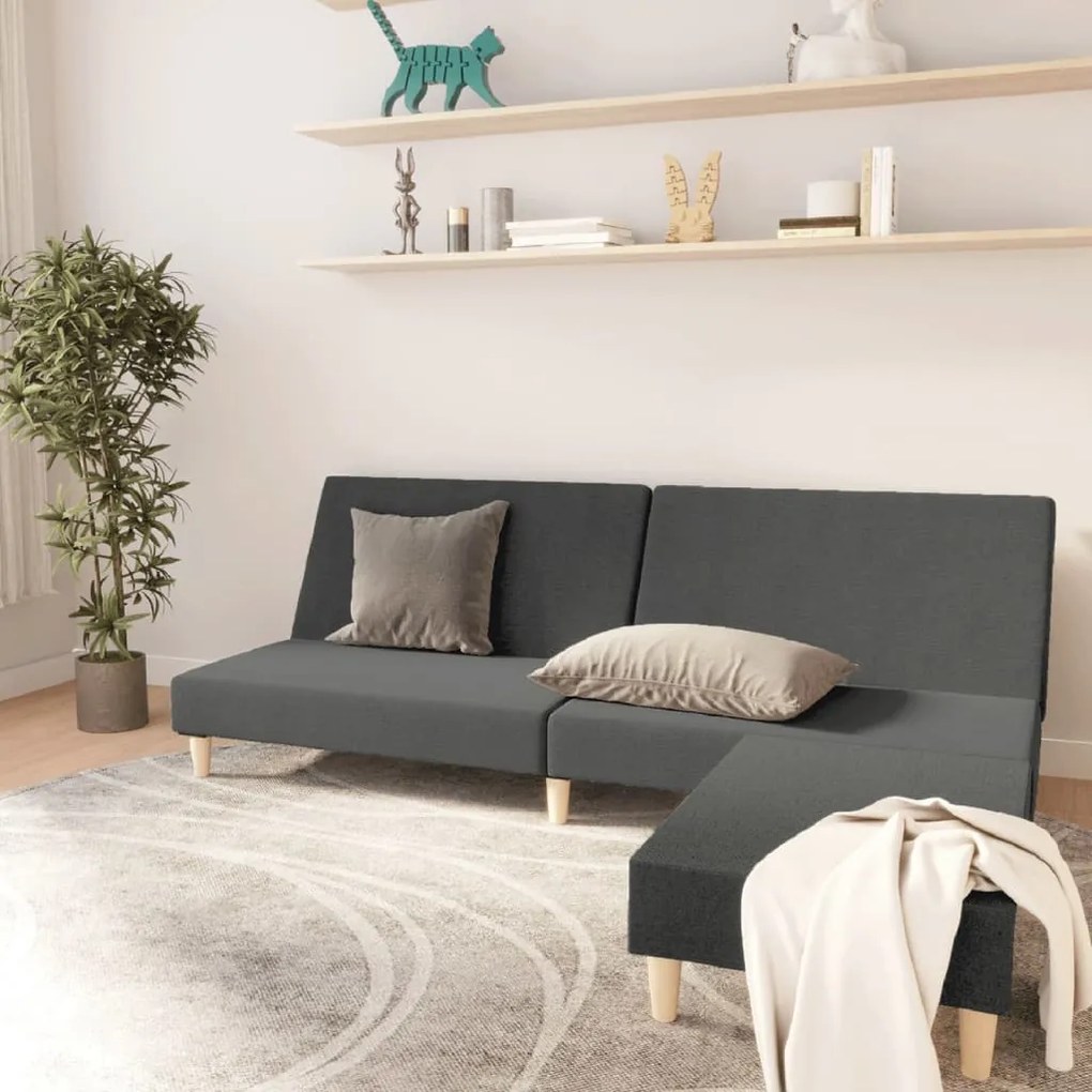 3080466 vidaXL Canapea extensibilă cu taburet, cu 2 locuri, gri închis, textil