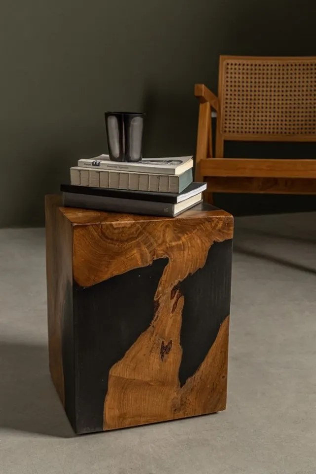 Masuta de cafea maro/neagra din Lemn de Teak, 30x30x40 cm, Melty Bizzotto