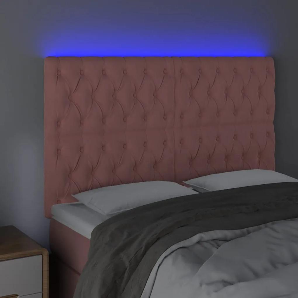 Tablie de pat cu LED, roz, 160x7x118 128 cm, catifea 1, Roz, 160 x 7 x 118 128 cm