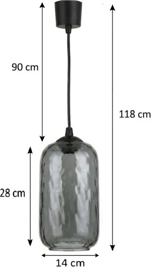 Brilagi - Lustră LED suspendată pe cablu R GLASS 1xE27/60W/230V Ø 14 cm negru/gri fumuriu