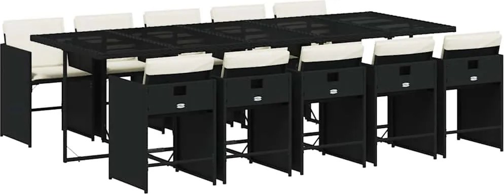 vidaXL Set mobilier de exterior cu perne, 11 piese, negru, poliratan