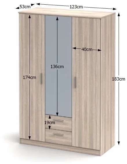 Dulap haine , stejar sonoma , 123cm lungime , Bortis Impex