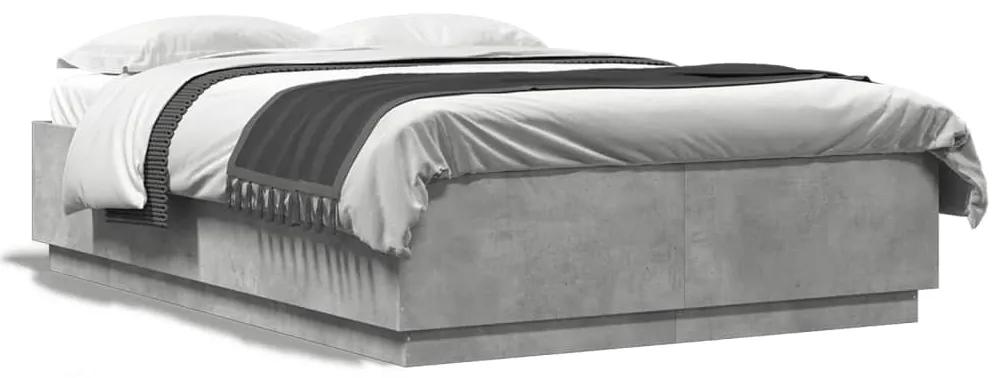 3209621 vidaXL Cadru de pat cu lumini LED gri beton 120x200 cm, lemn prelucrat