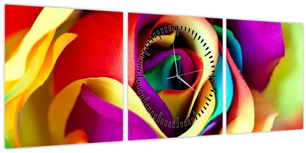 Tablou - Trandafir colorat (cu ceas) (90x30 cm)