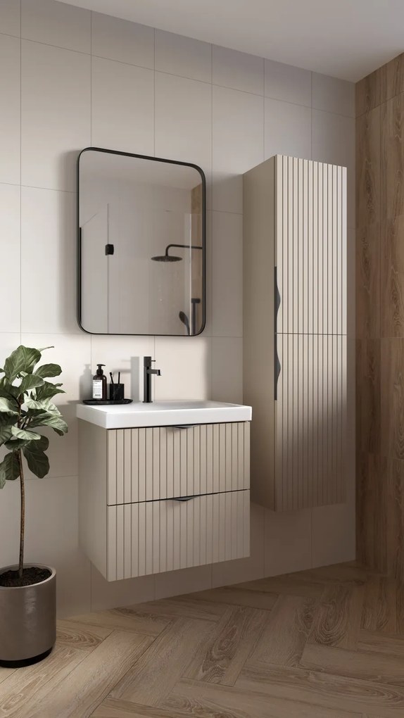 Set dulap baie suspendat 2 sertare lavoar inclus, 80 cm, casmir mat, MDF, Cersanit Tirso 800x450 mm, Casmir mat