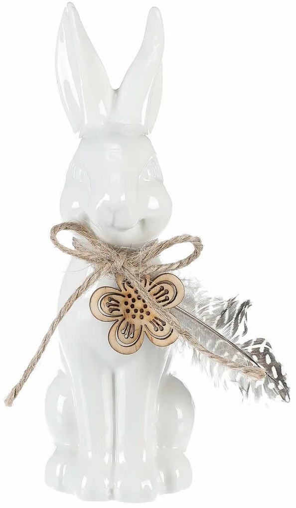 Decorațiune ceramică Iepure, alb, 7 x 15 x 5 cm
