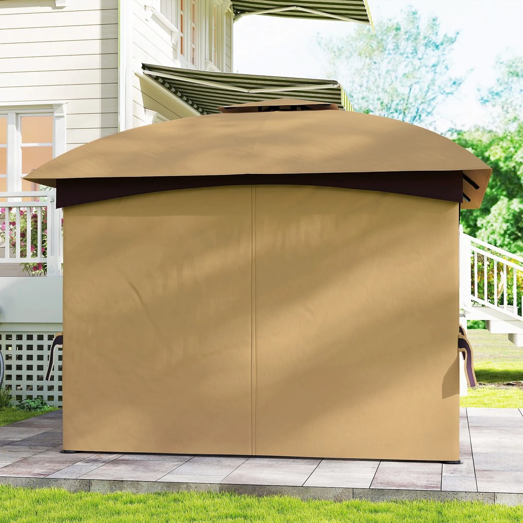 Outsunny Pavilion de Grădină cu Copertină, Perdele, Ferestre și Acoperiș Ventilat, 335x335x285 cm, Bej | Aosom Romania
